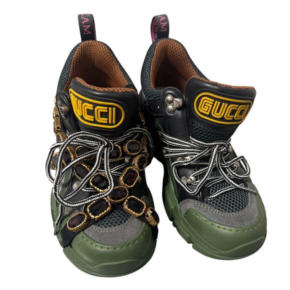Gucci Women's Size 38 Flashtrek SEGA Green Removable Crystal For Only 1 Sneaker - Picture 2 of 12